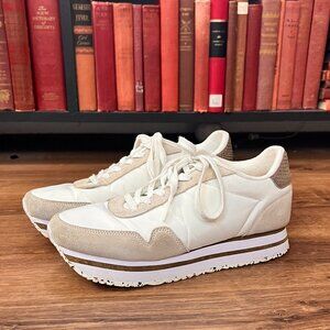 Woden Scandanavian Nora III Leather Plateau White Sneakers Sz 7.5